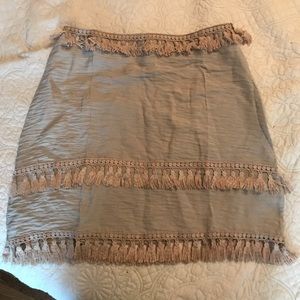 Tan Linen Fringe Skirt